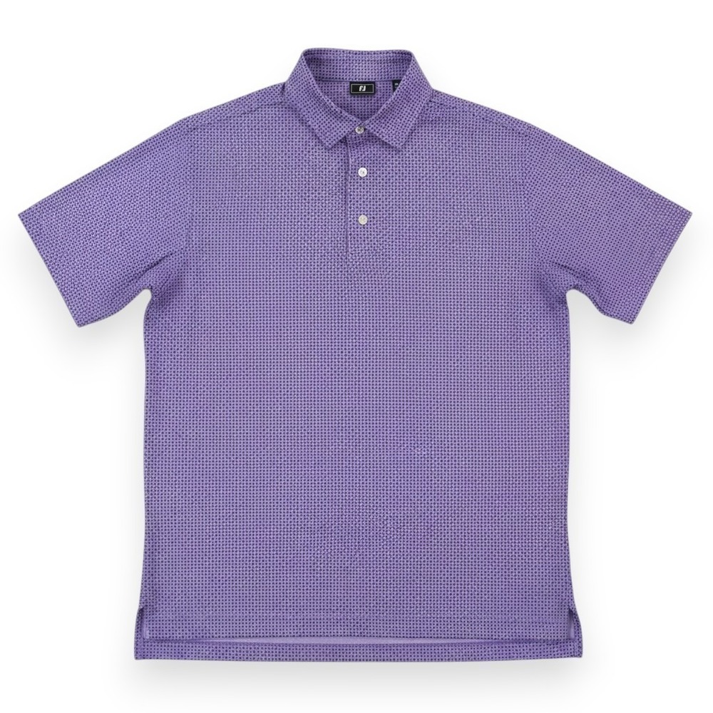 FootJoy Lisle Dot Geo Print Golf Polo Shirt Mens Medium Violet/Black/White